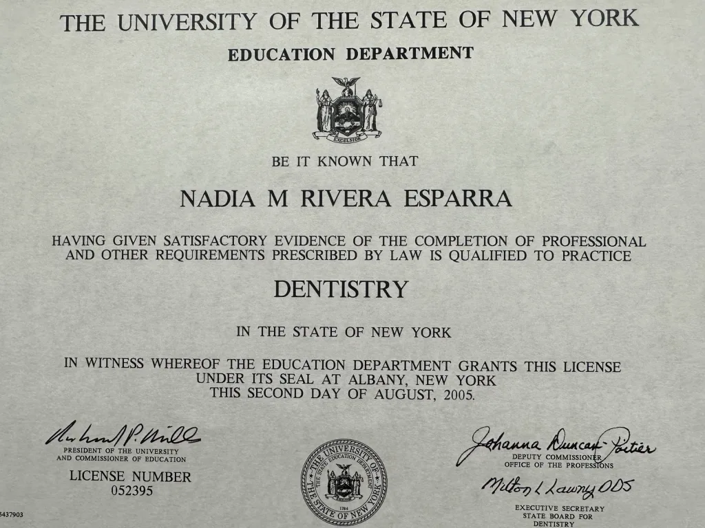 certificate of Dr Rivera